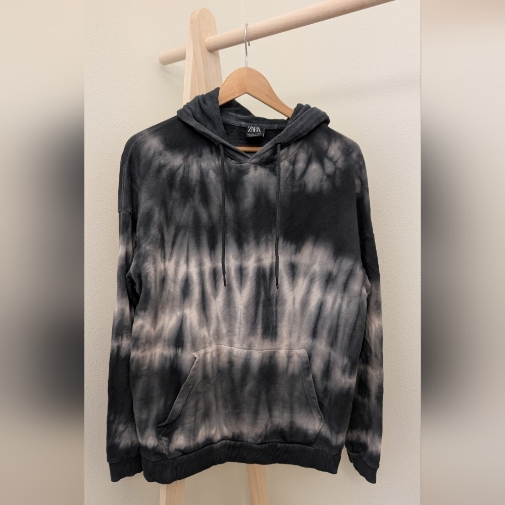 Zara Retro Tie-Dye Hooded Sweatshirt In Black/Gray